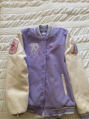 Stoney Clover Lane Disneyland 70th Anniversary Lavender & Cream Varsity Jacket